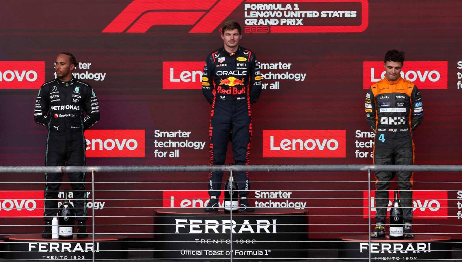 Penampakan podium F1 GP Amerika Serikat 2023. Foto: REUTERS/Kaylee Greenlee Beal.