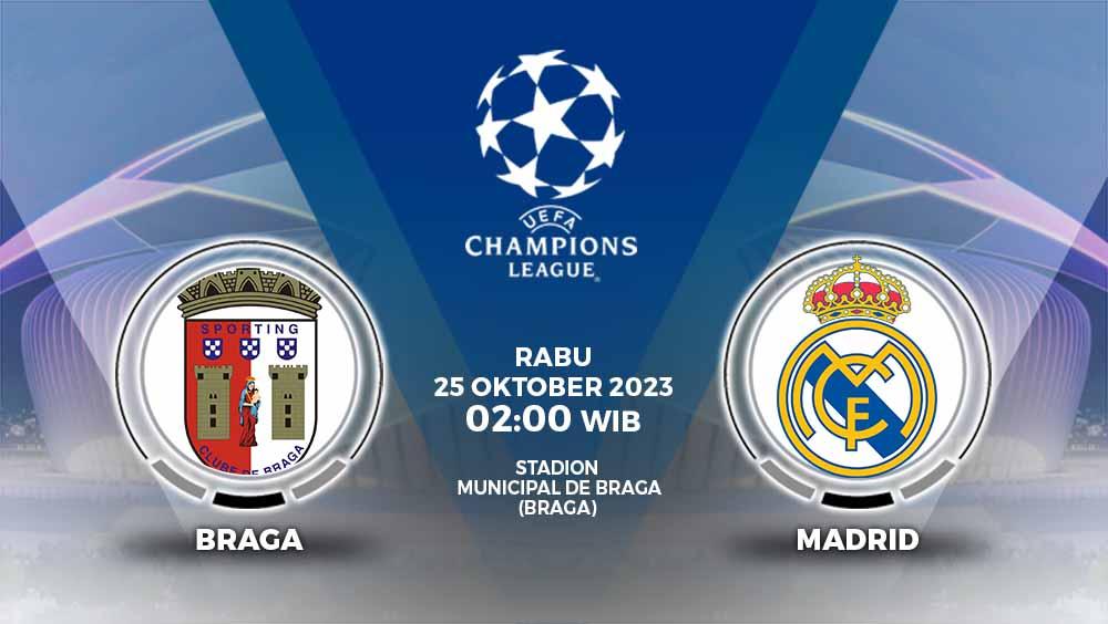 Prediksi Liga Champions untuk matchday ke-3 pada hari Rabu (25/10/23) dini hari WIB antara Braga vs Real Madrid.