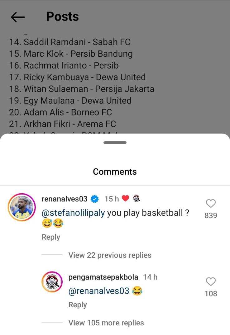 Renan Alves meledek Stefano Lilipaly yang tak dipanggil ke Timnas Indonesia (Foto: IG @pengamatsepakbola) Copyright: Instagram @pengamatsepakbola