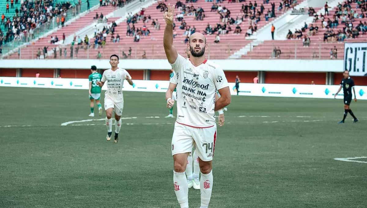 Selebrasi Mohammed Rashid usai mencetak gol ke gawang PSS Sleman pada laga BRI Liga 1 2023. (Foto: MO Bali United)