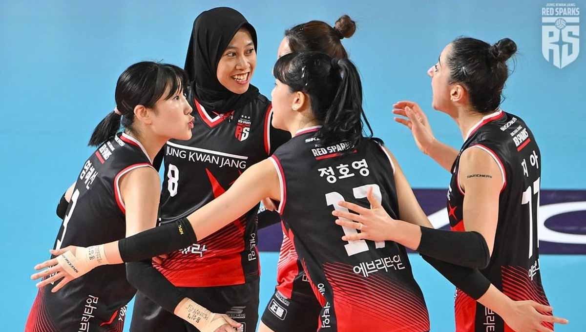 Rilis pernyataan tim voli putri Korea Selatan, Daejoen JungKwanJang Red Sparks, menanggapi ulah kontroversial pendukung atletnya, Megawati Hangestri Pertiwi. - INDOSPORT