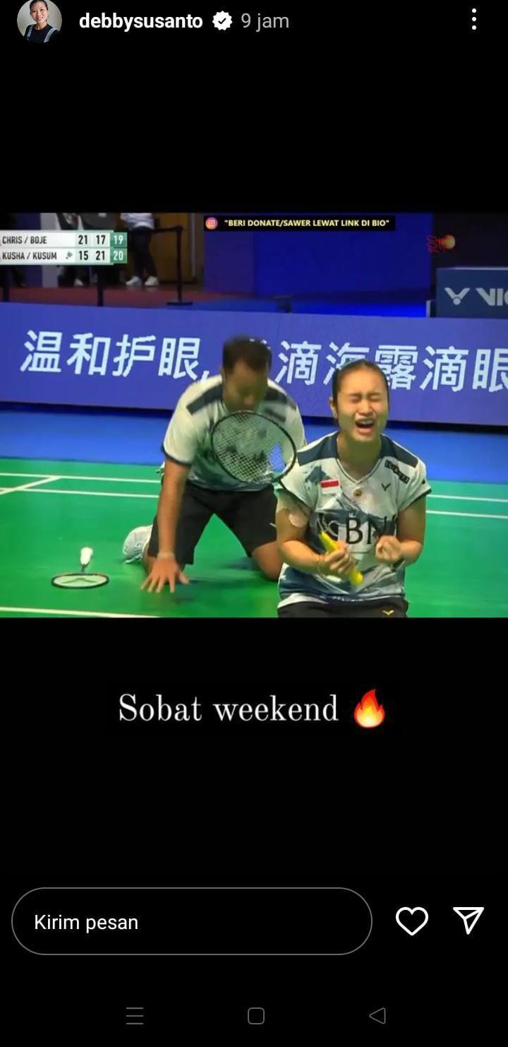 Debby Susanto Beri Komentar Keganasan Rehan/Lisa Tembus Final Hylo Open 2023 (Sumber: Instagram Story @debbysusanto. Copyright: instagram story @debbysusanto