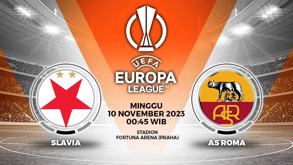 Link live streaming Liga Europa antara Slavia Prague vs AS Roma yang akan tersaji di Fortuna Arena, Jumat (10/11/23) pukul 00.45 WIB. - INDOSPORT