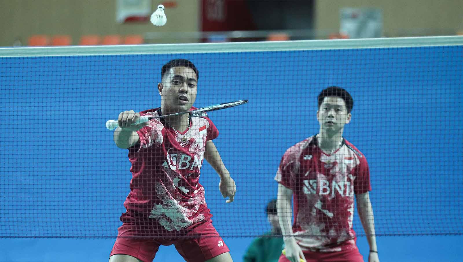Kevin Sanjaya/Rahmat Hidayat gagal melaju ke babak perempat final besar Korea Masters 2023 usai ditaklukkan Lee Jhe-huei/Yang Po-hsuan. Foto: Humas PP PBSI.