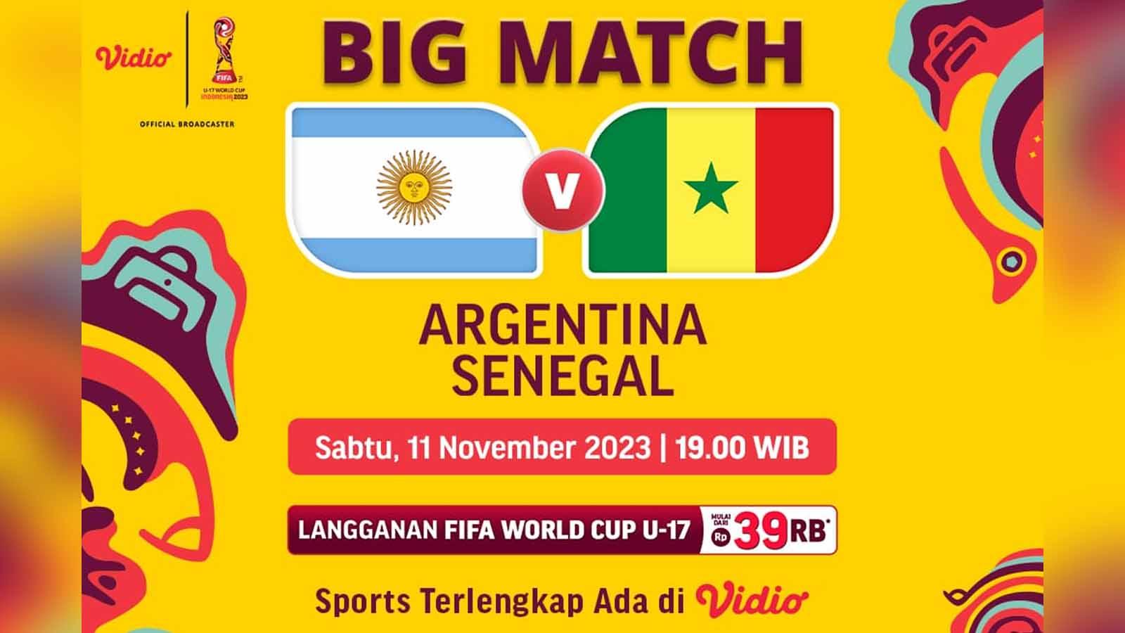 Laga Argentina vs Senegal di Piala Dunia U-17 2023 bisa disaksikan via streaming di Vidio. (Foto: vidio)