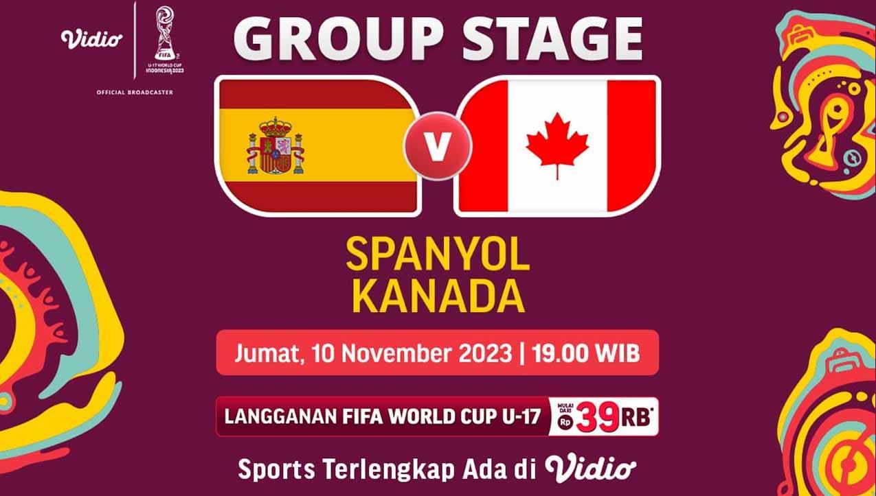 Laga Spanyol vs Kanada di Piala Dunia U-17 2023 bisa disaksikan via streaming di Vidio. (Foto: vidio)