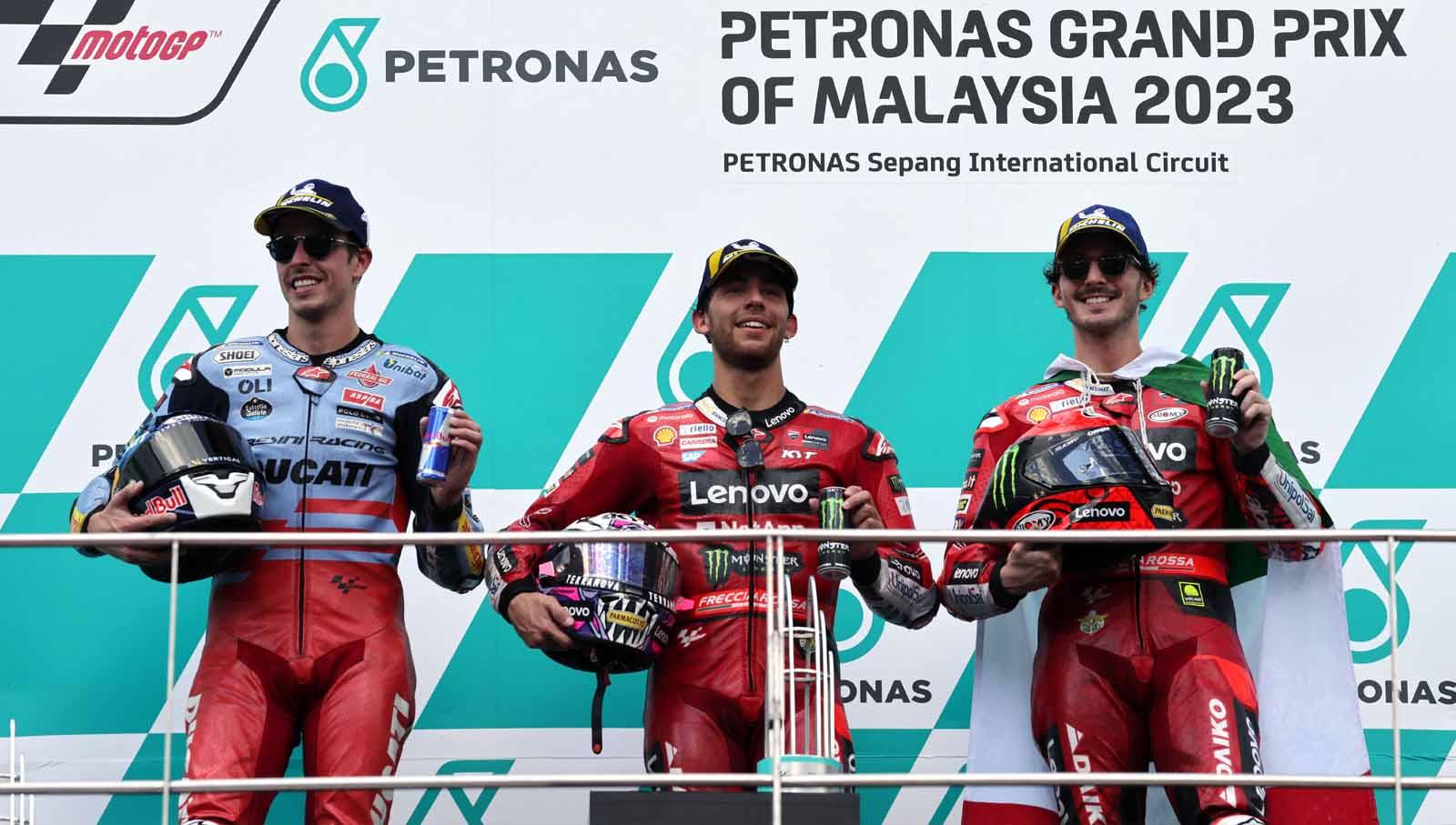 Berikut update klasemen MotoGP 2023 pasca balapan di Sepang, Malaysia, dimana persaingan Francesco Bagnaia dan Jorge Martin semakin memanas. (Foto: REUTERS/Hasnoo)