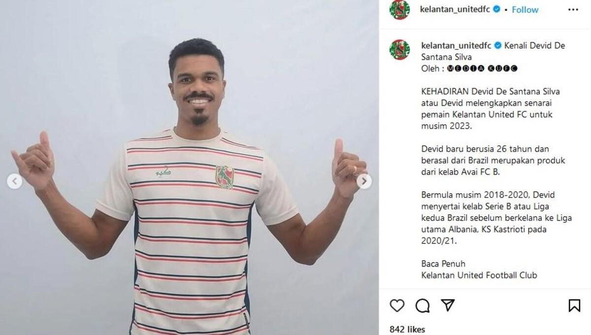Devid de Santana Silva, calon bomber asing Barito Putera di Liga 1 2023/2024. (Foto: IG @kelantan_unitedfc)