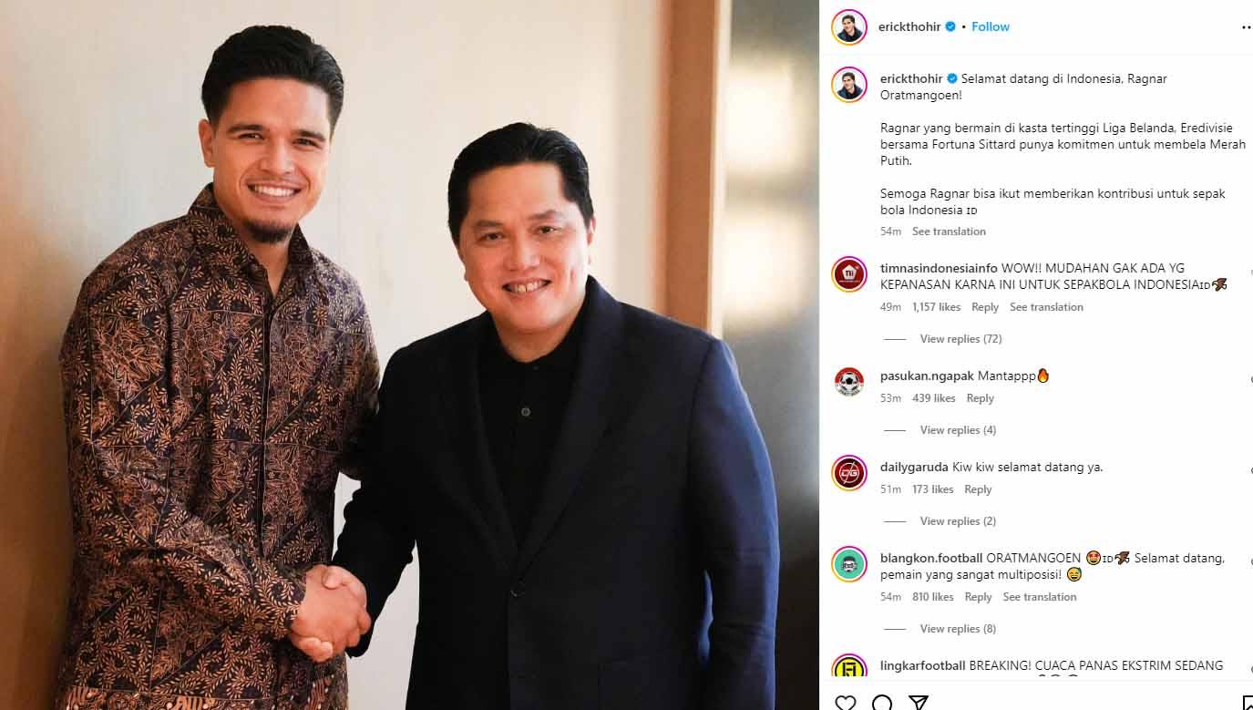 Ragnar Oratmangoen dan Erick Thohir. (Foto: Instagram@erickthohir)