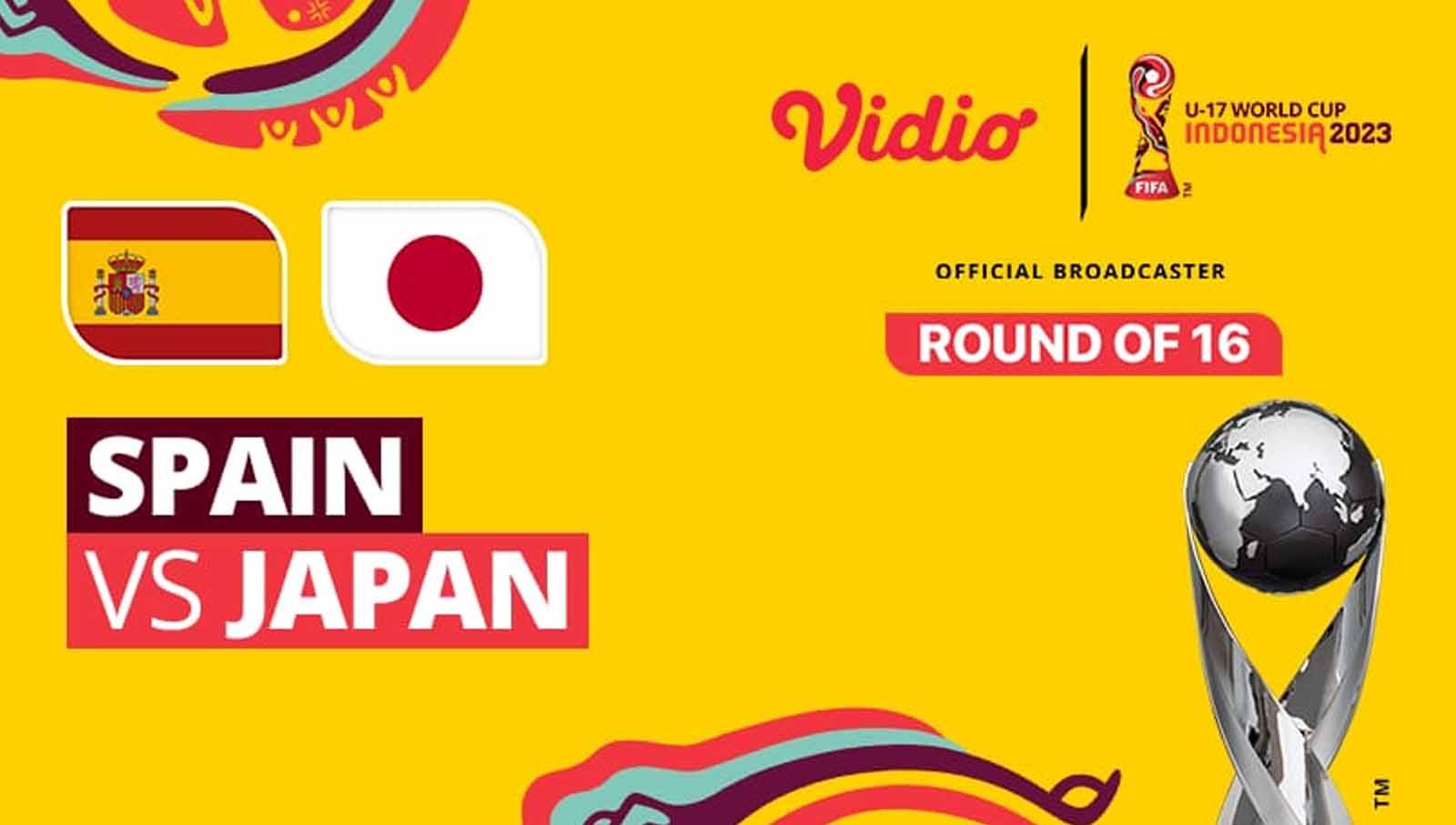 Laga babak 16 besar Piala Dunia U-17 Spanyol vs Jepang di Vidio. (Foto: vidio) - INDOSPORT