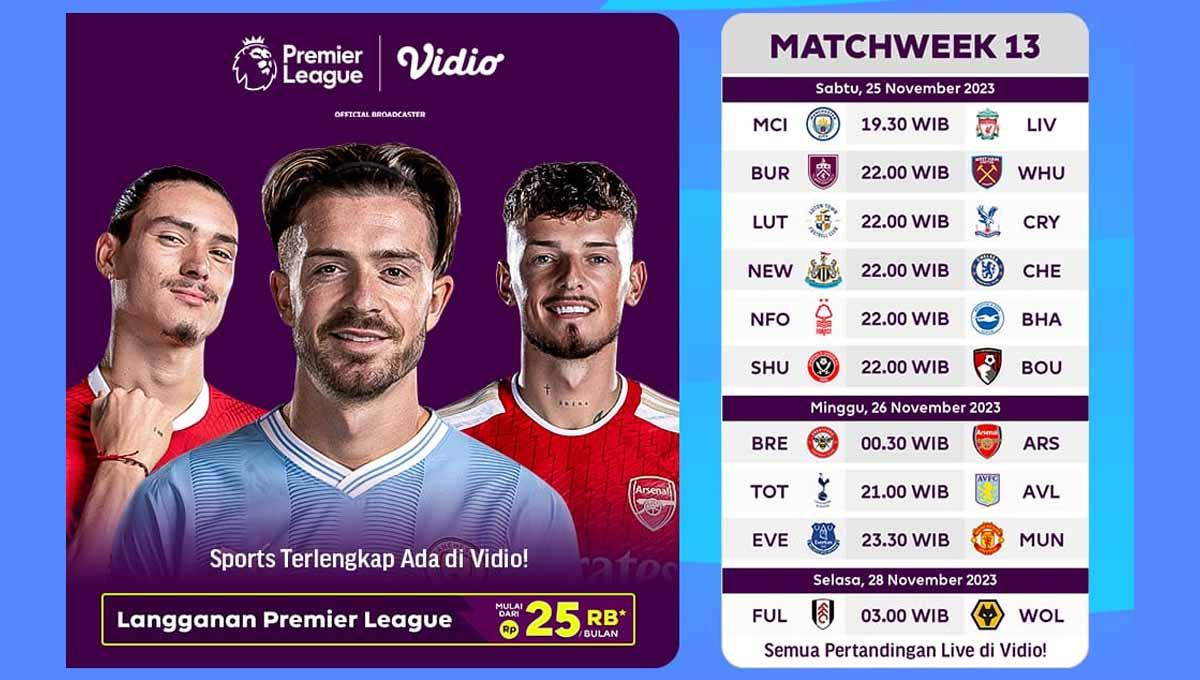 Seluruh laga Liga Inggris pekan ke-13 disiarkan langsung eksklusif melalui layanan OTT Vidio. (Foto: vidio)