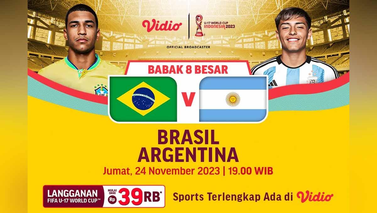 Link live streaming perempat final Piala Dunia U-17 2023 antara Brasil vs Argentina pada Jumat (24/11/23) pukul 19.00 WIB. (Foto: vidio)