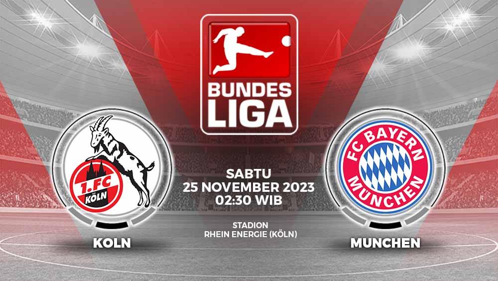 Prediksi Liga Jerman (Bundesliga) 2023/2024 pekan ke-12 antara FC Koln vs Bayern Munchen, Sabtu (25/11/23), akan digelar pukul 02.30 WIB.