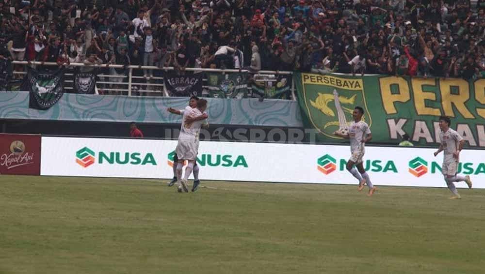 Selebrasi gol Persija Jakarta yang dicetak oleh Maciej Gajos. Foto: Fitra Herdian/INDOSPORT.