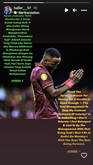 Unggahan Victor Mansaray di Instagram Story. (Foto: instagram.com/baller___97) Copyright: instagram.com/baller___97