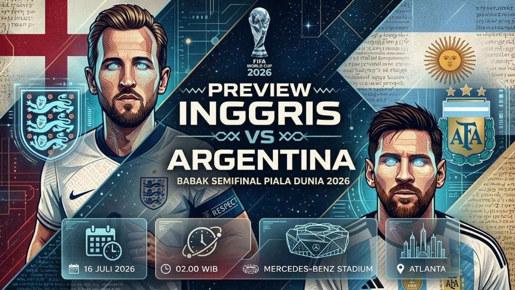 Pertandingan Inggris vs Argentina pada semifinal Piala Dunia 2026. - INDOSPORT