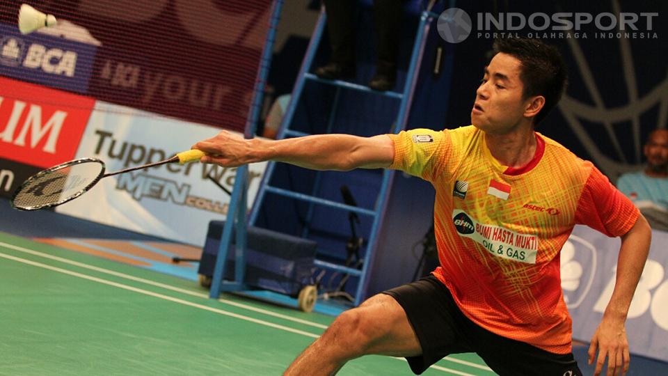 Simon Santoso (Indonesia) saat bertanding pada Indonesia Terbuka 2014.