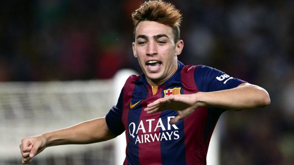 Munir (Barcelona) setelah mencetak gol pertandingan FC Barcelona vs Elche CF di Stadion Camp Nou di Barcelona pada (24/8/14). Copyright: GETTYIMAGES