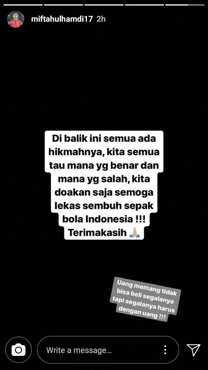 Miftahul Hamdi menyindir Bhayangkara FC di Instagram Storynya. Copyright: Instagram/@miftahulhamdi17