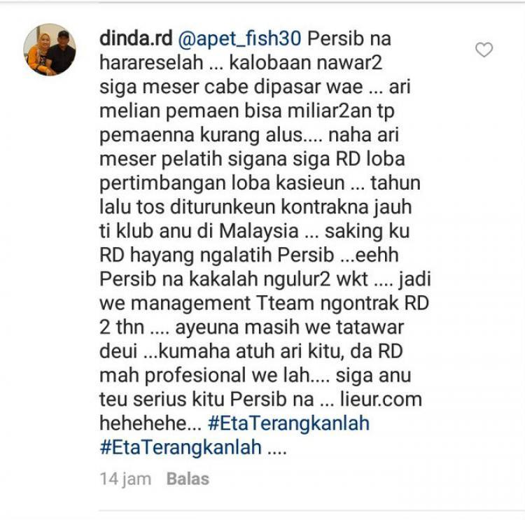 Jawaban Istri RD terhadap komentar netizen Copyright: INDOSPORT