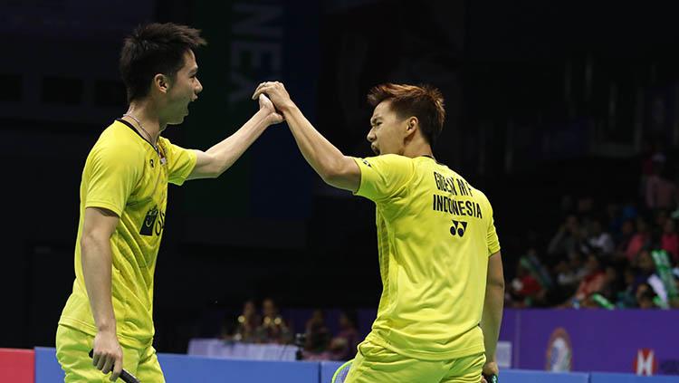 kevin/Marcus meraih gelar juara di India Open 2018 Copyright: Humas PBSI