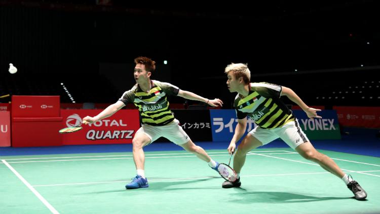Kevin Sanjaya/Marcus Gideon di Japan Open 2018. Copyright: Humas PBSI
