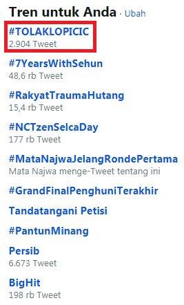 Hastag #TolakLopicic menjadi trending di dunia maya. Copyright: twitter