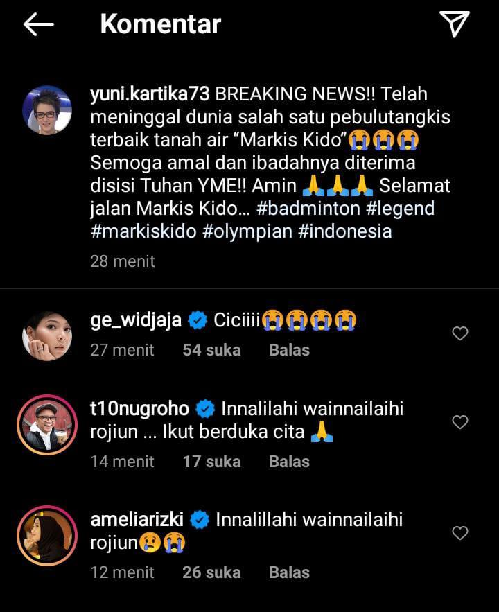 Ucapan duka untuk Markis Kido. Copyright: Instagram/yuni.kartika73