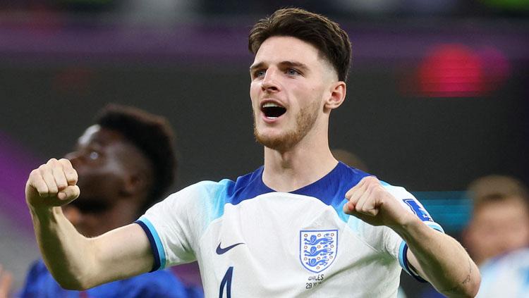 Salah satu penggawa Timnas Inggris, Declan Rice di Piala Dunia 2022 (Foto: REUTERS/Paul Childs). Copyright: REUTERS/Paul Childs