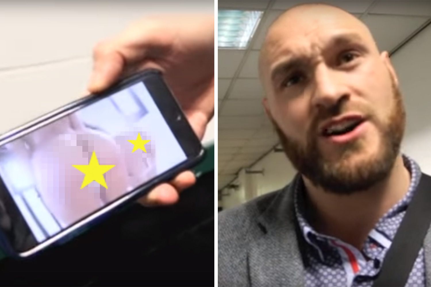 Tyson Fury menunjukan sebuah video porno ke jurnalis yang sedang mewawancarainya. Copyright: © 