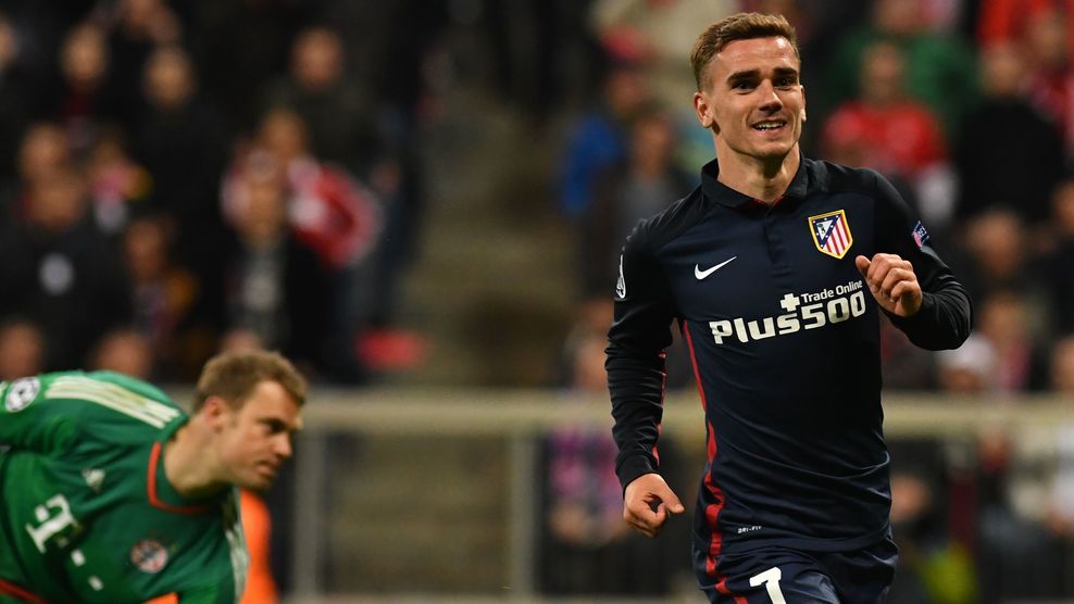 Antoine Griezmann, pencetak gol balasan Atletico Madrid ke gawang Bayern Munchen. Copyright: &copy; 