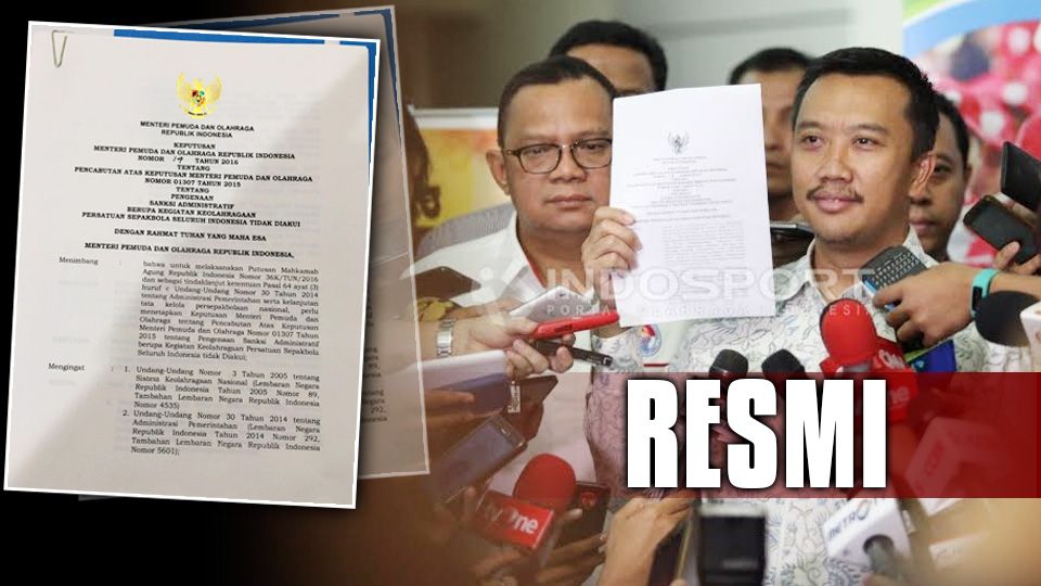 Menteri Pemuda dan Olahraga (Menpora), Imam Nahrowi menunjukan surat pencabutan pembekuan terhadap PSSI di Kantor Kemenpora, Rabu (11/05/16). Copyright: &copy; Herry Ibrahim/Zainal Hasan/INDOSPORT