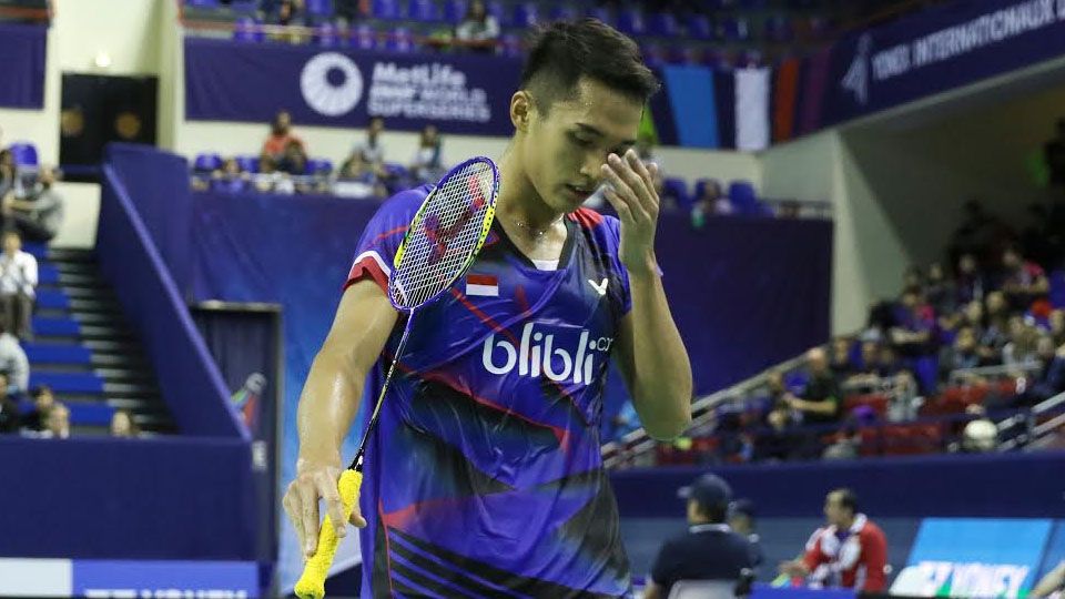 Tunggal putra Indonesia, Jonatan Christie gagal melangkah ke babak semifinal Malaysia Masters 2017. Copyright: © HUMAS PBSI