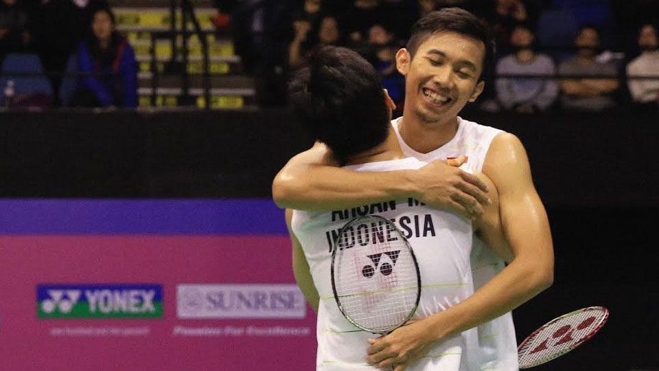 Pasangan ganda putra Idonesia, Rian Agung Saputro/Mohammad Ahsan, di ajang Hong Kong Open 2016. Copyright: © HUMAS PP PBSI