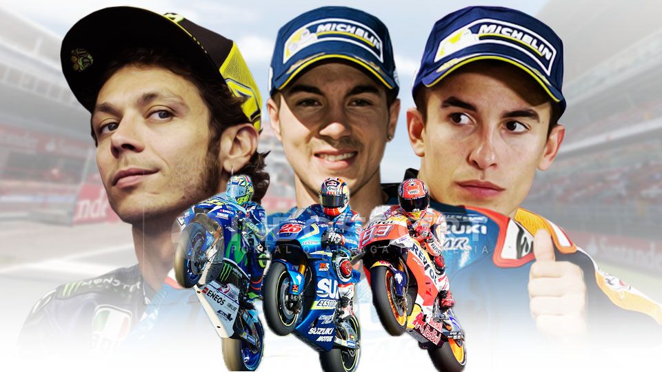 kiri-kanan: Valentino Rossi, Maverick Vinales dan Marc Marquez. Copyright: &copy; Grafis: Eli Suhaeli/INDOSPORT/GETTY IMAGES