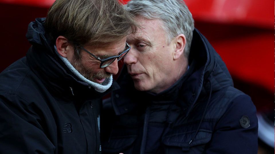 Pelatih Sunderland, David Moyes bersalaman dengan Jurgen Klopp. Copyright: &copy; Getty Images