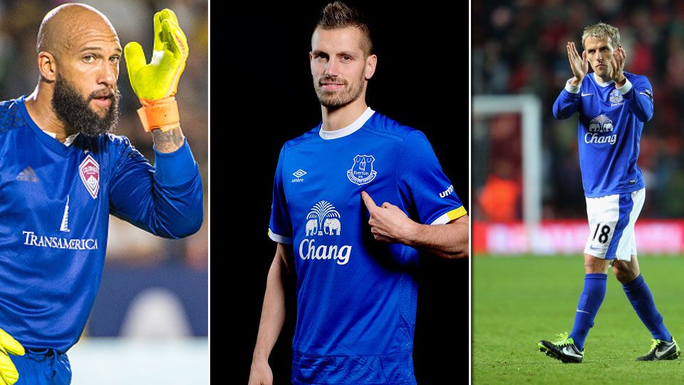 Tim Howard, Morgan Schneiderlin, dan Phil Neville. Copyright: © Getty Images