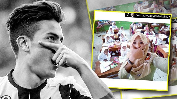 Paulo Dybala mempopulerkan aksi selebrasi baru usai mencetak gol. Copyright: &copy; cdn2.tstatic.net