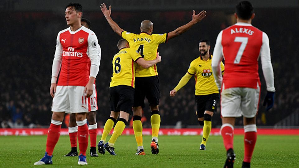 Arsenal dikalahkan Watford dengan skor 1-2 dalam lanjutan pekan ke-23 Liga Primer Inggris 2016/17. Copyright: &copy; Mike Hewitt/Getty Images