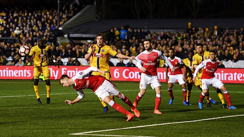 Situasi pertandingan Sutton United vs Arsenal pada laga Piala FA. Copyright: © Mike Hewitt/Getty Images