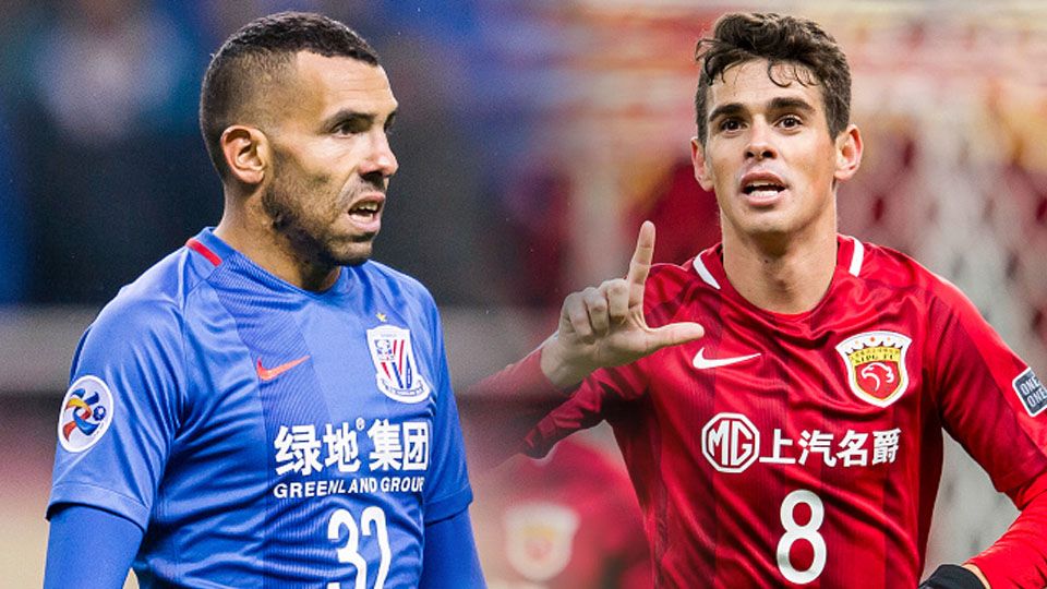 Carlos Tevez dan Oscar di Liga Super China. Copyright: &copy; Power Sport Images/Getty Images