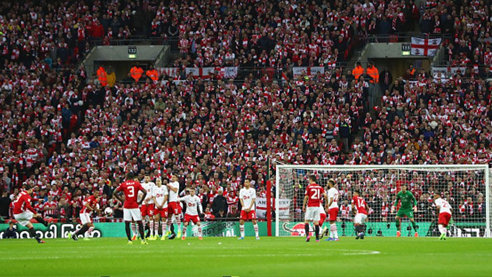 Situasi pertandingan final Piala Liga Inggris 2016/17 antara Manchester United melawan Southampton. Copyright: © Getty Images