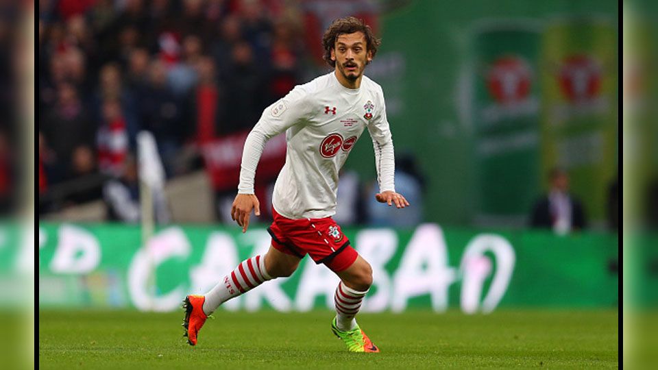 Penyerang Southampton, Manolo Gabbiadini tampil cemerlang saat melawan Manchester United. Copyright: © Catherine Ivill/AMA/Getty Images