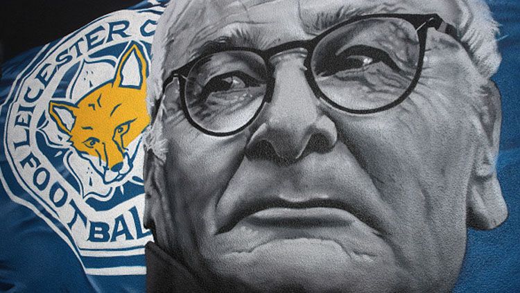 Lukisan wajah Claudio Ranieri dan logo Leicester City. Copyright: © Nick Potts/PA Images via Getty Images