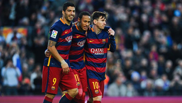 Serangan Barcelona bertumpu pada Messi, Suarez, dan Messi. Copyright: © David Ramos/Getty Images