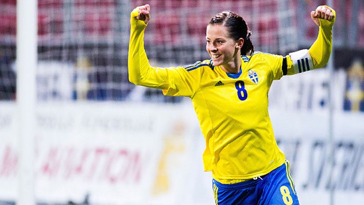 Lotta Schelin merayakan golnya yang ke-200 bagi Tim Nasional Swedia saat melawan Jerman tahun2014 silam. Copyright: © Andreas Froeberg/Bongarts/Getty Images
