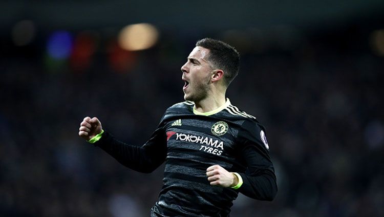 Gelandang Chelsea, Eden Hazard melakukan selebrasi. Copyright: © Julian Finney/Getty Images
