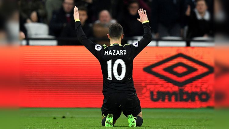 Selebrasi Eden Hazard saat membobol gawang West Ham United. Copyright: © Darren Walsh/Chelsea FC via Getty Images