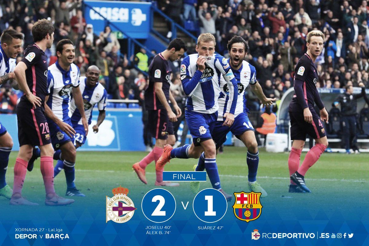 Barcelona kalah dari Deportivo dengan skor 1-2. Copyright: © Twitter Deportivo