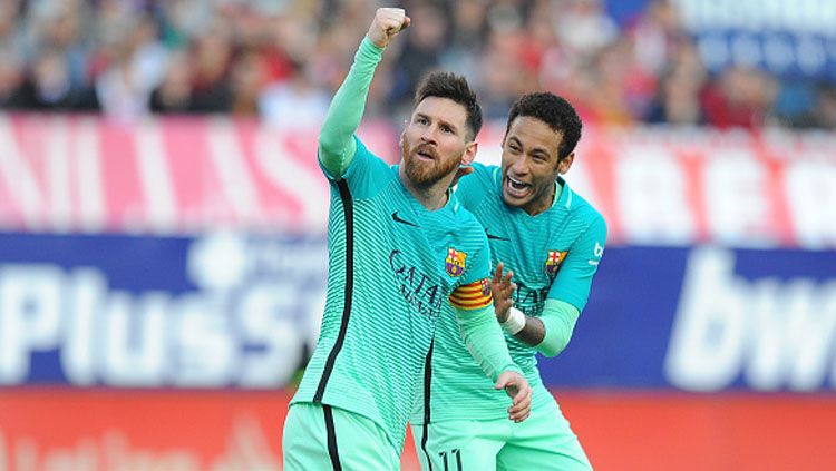 Selebrasi Neymar dan Lionel Messi. Copyright: © Denis Doyle/Getty Images